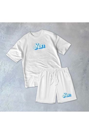 Erkek Baskılı İkili Şort Takım - Beyaz resmi